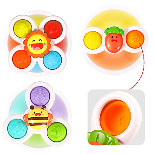 3PCS Suction Cup Spinner Bath Toy for 1 2 Year Old Boys|Spinning top Baby Toys 12-18 Months|First Birthday Gifts for 1 Year Old Girls|Sensory Toys for Toddlers 1-3 (Pop) by Titain Creations