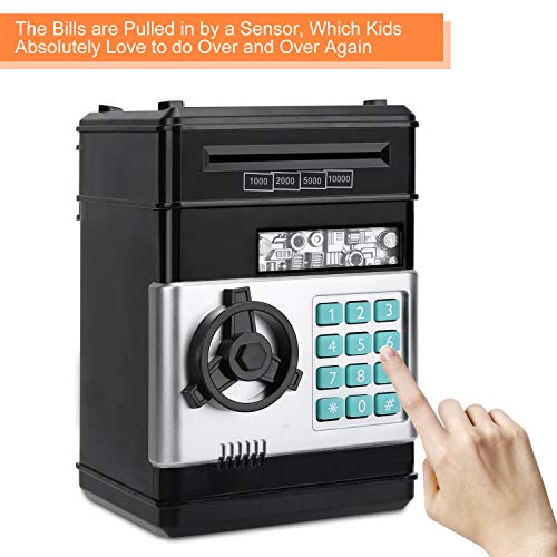 Zonkin Cartoon Electronic ATM Password Piggy Bank Cash Coin Can Auto Scroll Paper Money Saving Box Gift for Kids (Black) from Adevena