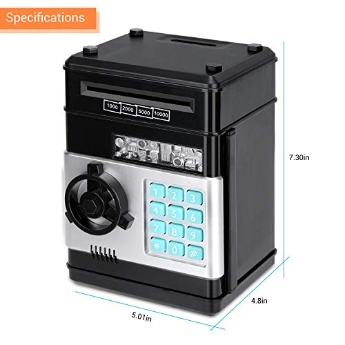 Zonkin Cartoon Electronic ATM Password Piggy Bank Cash Coin Can Auto Scroll Paper Money Saving Box Gift for Kids (Black) from Adevena
