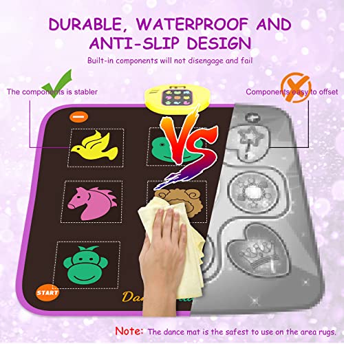 Dance Mat for Kids Ages 4-8, Electronic Dance Pad Game for Girls Ages 8-12 with Light Up Button, Dance Toys with 5 Challenge Levels, Built-in Music, Birthday Gifts for 3 4 5 6 7 8 9+ Year Old Girls by TLDM04
