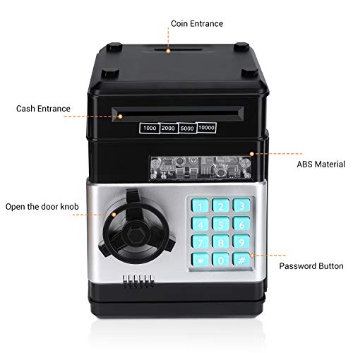 Zonkin Cartoon Electronic ATM Password Piggy Bank Cash Coin Can Auto Scroll Paper Money Saving Box Gift for Kids (Black) from Adevena