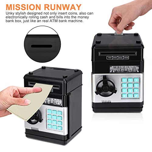 Zonkin Cartoon Electronic ATM Password Piggy Bank Cash Coin Can Auto Scroll Paper Money Saving Box Gift for Kids (Black) from Adevena