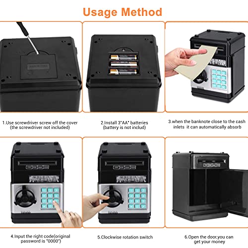 Zonkin Cartoon Electronic ATM Password Piggy Bank Cash Coin Can Auto Scroll Paper Money Saving Box Gift for Kids (Black) from Adevena