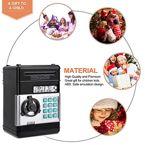 Zonkin Cartoon Electronic ATM Password Piggy Bank Cash Coin Can Auto Scroll Paper Money Saving Box Gift for Kids (Black) from Adevena