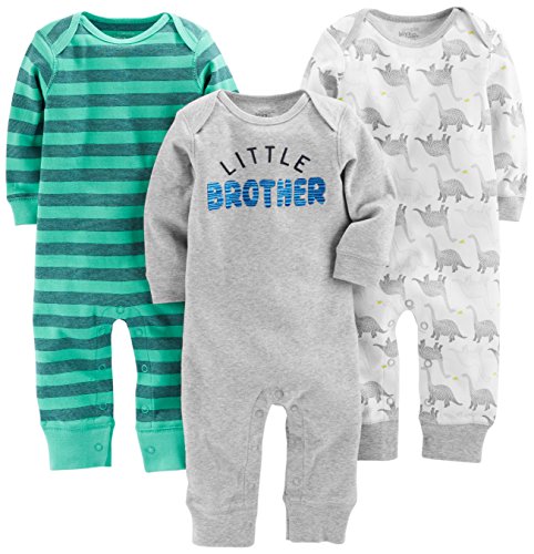 Simple Joys by Carter's Baby Boys' 3-Pack Jumpsuits, Dino, Green Stripe, Gray, 0-3 Months by Carter's Simple Joys - Private Label