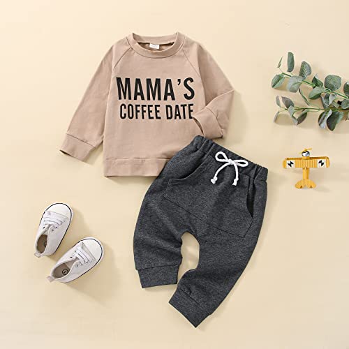 Infant Toddler Baby Boy Fall Winter Clothes Letter Pullover Sweatshirt Long Sleeve T-Shirt Tops Pants Sweatsuit Outfits Set (Coffee , 3-6 Months ) from YOKJZJD