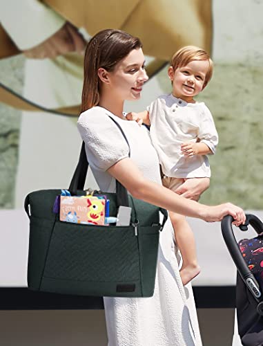LOVEVOOK Diaper Bag Tote, Large Baby Tote Bag, Travel Diaper Tote for Mom and Dad with Changing Pad and First Aid Bag,Green by 