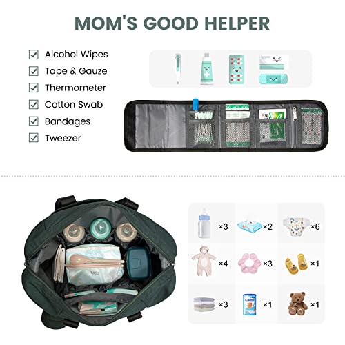 LOVEVOOK Diaper Bag Tote, Large Baby Tote Bag, Travel Diaper Tote for Mom and Dad with Changing Pad and First Aid Bag,Green by 