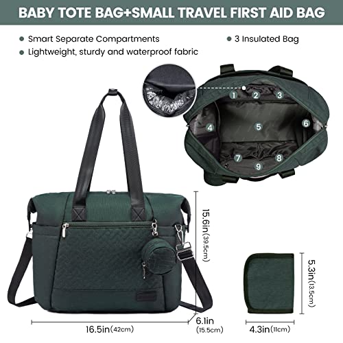 LOVEVOOK Diaper Bag Tote, Large Baby Tote Bag, Travel Diaper Tote for Mom and Dad with Changing Pad and First Aid Bag,Green by 