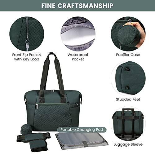 LOVEVOOK Diaper Bag Tote, Large Baby Tote Bag, Travel Diaper Tote for Mom and Dad with Changing Pad and First Aid Bag,Green by 