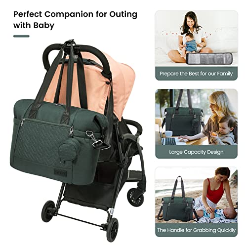 LOVEVOOK Diaper Bag Tote, Large Baby Tote Bag, Travel Diaper Tote for Mom and Dad with Changing Pad and First Aid Bag,Green by 