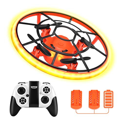 HR Mini Drones For Kids,RC Drone For Beginners With Neno Light,RC Helicopter Quadcopter With Altitude Hold,360Â° Rotating,Shinning Led Lights,2 Batteries,Kids Gifts Toys For Boys Girls (Orange) by HR