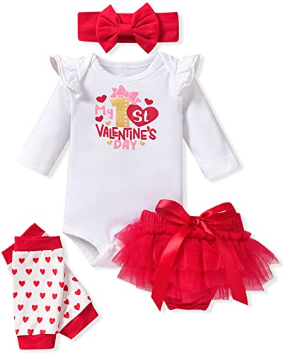 fioukiay Newborn Baby Girls Valentine's Day Clothes Outfits Baby Girls Valentine's Day Clothes Bodysuit Romper Clothing (Red, Newborn) by 