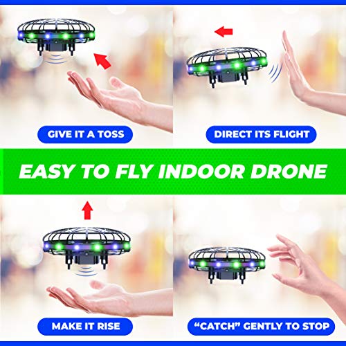 Force1 Scoot LED Hand Operated Drone for Kids or Adults - Hands Free Motion Sensor Mini Drone, Easy Indoor Small UFO Toy Flying Ball Drone Toy for Boys and Girls (Green/Blue) by Force1