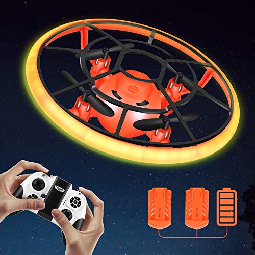 HR Mini Drones For Kids,RC Drone For Beginners With Neno Light,RC Helicopter Quadcopter With Altitude Hold,360Â° Rotating,Shinning Led Lights,2 Batteries,Kids Gifts Toys For Boys Girls (Orange) by HR