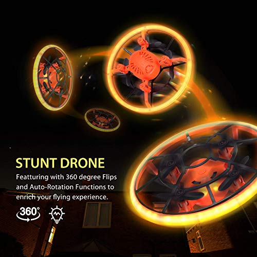 HR Mini Drones For Kids,RC Drone For Beginners With Neno Light,RC Helicopter Quadcopter With Altitude Hold,360Â° Rotating,Shinning Led Lights,2 Batteries,Kids Gifts Toys For Boys Girls (Orange) by HR