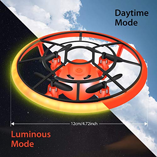 HR Mini Drones For Kids,RC Drone For Beginners With Neno Light,RC Helicopter Quadcopter With Altitude Hold,360Â° Rotating,Shinning Led Lights,2 Batteries,Kids Gifts Toys For Boys Girls (Orange) by HR