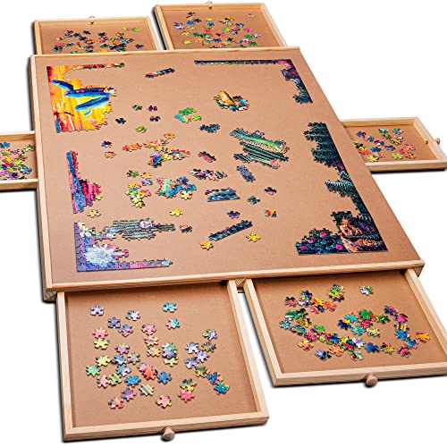 1500 Piece Wooden Jigsaw Puzzle Table - 6 Drawers, Puzzle Board | 27â X 35â Jigsaw Puzzle Board Portable - Portable Puzzle Table | for Adults and Kids by PLAYVIBE