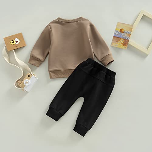 Lamuusaa Western Baby Boy Clothes Cow Print Crewneck Pullover Sweatshirt Drawstring Jogger Pants 2Pcs Fall Winter Outfit (Coffee, 0-6 Months) from Lamuusaa