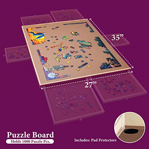 1500 Piece Wooden Jigsaw Puzzle Table - 6 Drawers, Puzzle Board | 27â X 35â Jigsaw Puzzle Board Portable - Portable Puzzle Table | for Adults and Kids by PLAYVIBE