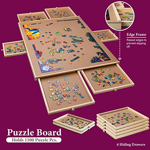 1500 Piece Wooden Jigsaw Puzzle Table - 6 Drawers, Puzzle Board | 27â X 35â Jigsaw Puzzle Board Portable - Portable Puzzle Table | for Adults and Kids by PLAYVIBE