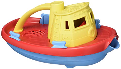 Green Toys Tugboat, Yellow/Red/Blue CB - Pretend Play, Motor Skills, Kids Bath Toy Floating Pouring Vehicle. No BPA, phthalates, PVC. Dishwasher Safe, Recycled Plastic, Made in USA. by Green Toys