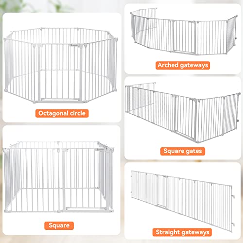 COMOMY 198" Baby Gate Extra Wide, Dog Gate Pet Gate for House Stairs Doorways Fireplace, Adjustable 3 in 1 Play Yard Child Safety Gate, Auto Close, Hardware Mounted (30" Tall, White) by 