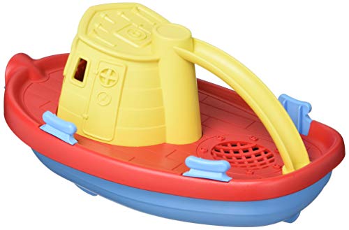 Green Toys Tugboat, Yellow/Red/Blue CB - Pretend Play, Motor Skills, Kids Bath Toy Floating Pouring Vehicle. No BPA, phthalates, PVC. Dishwasher Safe, Recycled Plastic, Made in USA. by Green Toys