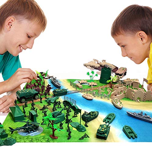 Army Men Military Set 293PCS-Mini Action Figure Play Set with Soldiers, Vehicles ,Tanks , Aircrafts & Boats-Pretend Army Base & Military Toy Figurines for Boys from Youerte