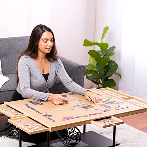 1500 Piece Wooden Jigsaw Puzzle Table - 6 Drawers, Puzzle Board | 27â X 35â Jigsaw Puzzle Board Portable - Portable Puzzle Table | for Adults and Kids by PLAYVIBE
