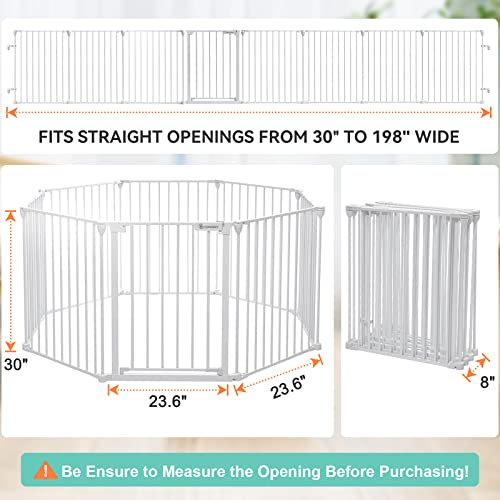 COMOMY 198" Baby Gate Extra Wide, Dog Gate Pet Gate for House Stairs Doorways Fireplace, Adjustable 3 in 1 Play Yard Child Safety Gate, Auto Close, Hardware Mounted (30" Tall, White) by 
