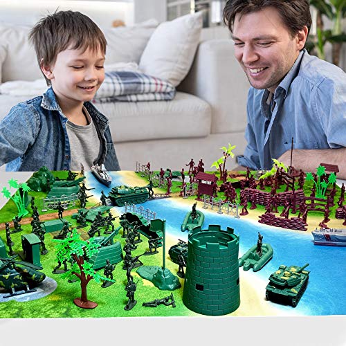 Army Men Military Set 293PCS-Mini Action Figure Play Set with Soldiers, Vehicles ,Tanks , Aircrafts & Boats-Pretend Army Base & Military Toy Figurines for Boys from Youerte