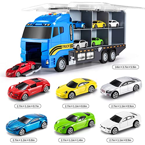 TEMI Toddler Toys for 3 4 5 6 Years Old Boys, Transport Cars Carrier Set Truck Toys w/ Play Mat, Die-cast Vehicles Truck Toys Cars, Alloy Metal Race Model Car Toys Set for Age 3-9 Kids Boys & Girls by TEMI