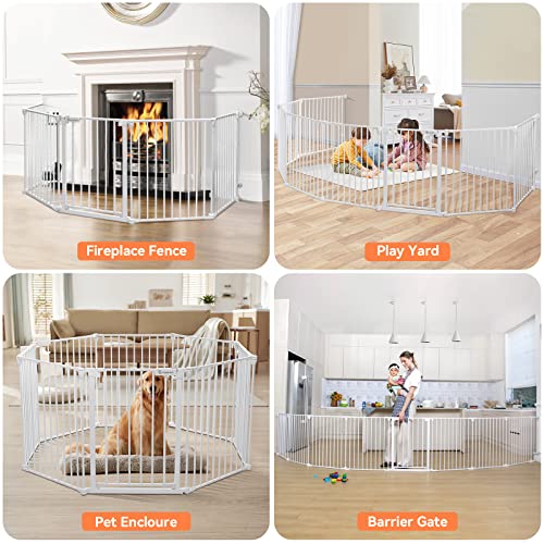 COMOMY 198" Baby Gate Extra Wide, Dog Gate Pet Gate for House Stairs Doorways Fireplace, Adjustable 3 in 1 Play Yard Child Safety Gate, Auto Close, Hardware Mounted (30" Tall, White) by 