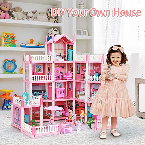 Dollhouse for Girls, DIY House Accessories Playhouse with Furniture and Rooms, Miniature Pretend Play Dreamhouse with Lights for Kids, Portable Building Dolls Playset Toys Kit Gift for Ages 6+ by LUYE
