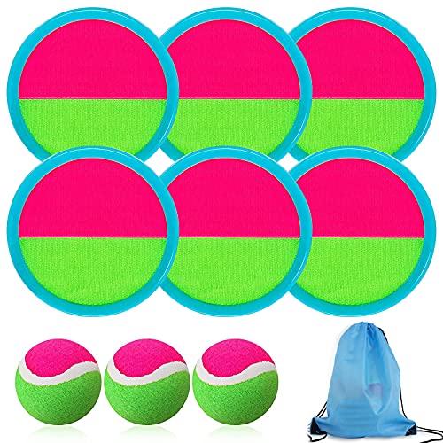 Flywind Toss and Catch Ball Game Set, Catch Game Toys with 6 Paddles and 3 Balls, Outdoor Paddle Ball Beach Games Backyard Ball Throw Sports Games for Kids Adults Family by FLYWIND