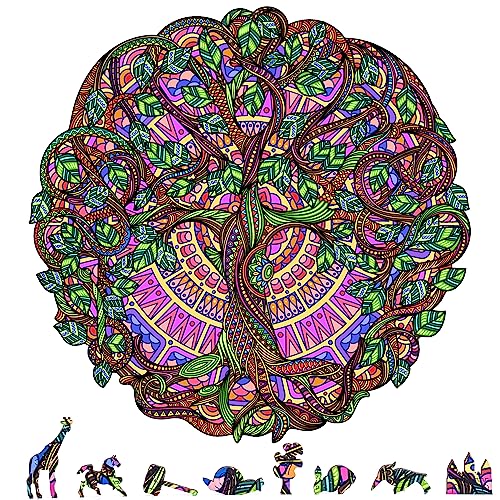 ZenChalet 200 Pcs Tree of Life Wooden Jigsaw Puzzle for Adults - 11.3 x 11.2 Inches Wood Cut Puzzle Box with 20 Uniquely-Shaped Pieces - Challenging Unique Shaped Jigsaw Puzzle from ZenChalet