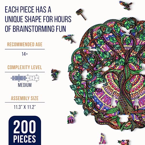 ZenChalet 200 Pcs Tree of Life Wooden Jigsaw Puzzle for Adults - 11.3 x 11.2 Inches Wood Cut Puzzle Box with 20 Uniquely-Shaped Pieces - Challenging Unique Shaped Jigsaw Puzzle from ZenChalet
