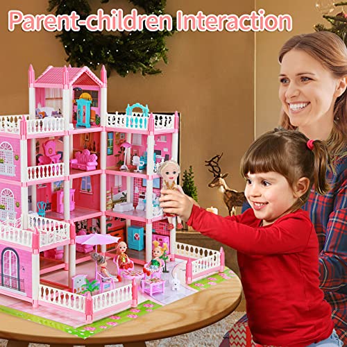 Dollhouse for Girls, DIY House Accessories Playhouse with Furniture and Rooms, Miniature Pretend Play Dreamhouse with Lights for Kids, Portable Building Dolls Playset Toys Kit Gift for Ages 6+ by LUYE