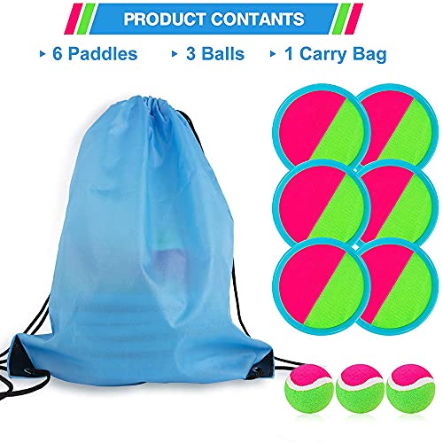 Flywind Toss and Catch Ball Game Set, Catch Game Toys with 6 Paddles and 3 Balls, Outdoor Paddle Ball Beach Games Backyard Ball Throw Sports Games for Kids Adults Family by FLYWIND