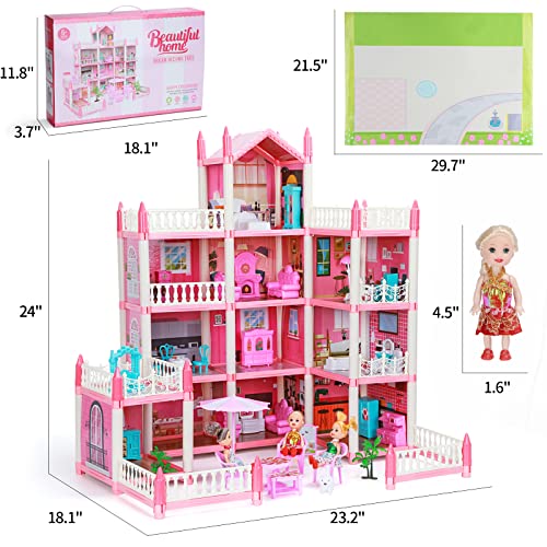 Dollhouse for Girls, DIY House Accessories Playhouse with Furniture and Rooms, Miniature Pretend Play Dreamhouse with Lights for Kids, Portable Building Dolls Playset Toys Kit Gift for Ages 6+ by LUYE