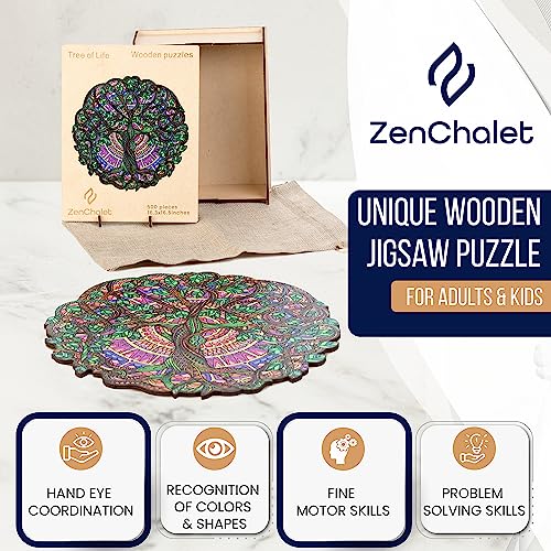 ZenChalet 200 Pcs Tree of Life Wooden Jigsaw Puzzle for Adults - 11.3 x 11.2 Inches Wood Cut Puzzle Box with 20 Uniquely-Shaped Pieces - Challenging Unique Shaped Jigsaw Puzzle from ZenChalet