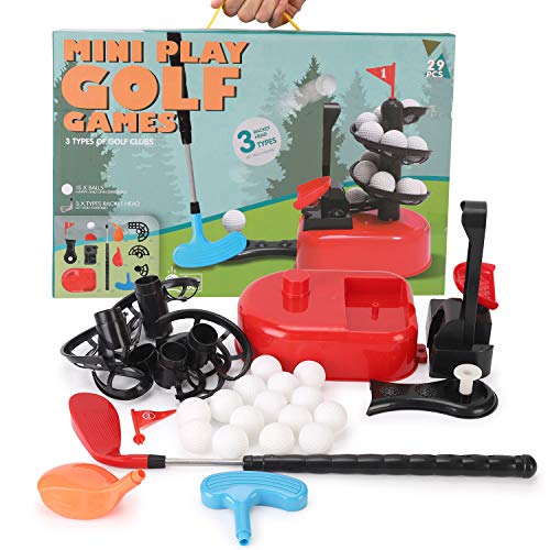 Kids Golf Trainer Toys Set - Deluxe Junior Golfer Automatic Tee Machine with 15 Balls, Golf Club and 3 Heads | Indoor Exercise Practice Swing | Outdoor Yard Active Lawn Activity Training Equipment by Liberty Imports