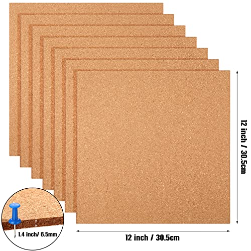 24 Pcs Cork Board Tiles 12"x12" 1/4" Thick Cork Tiles Square Bulletin Boards Cork Sheets with Self Adhesive Backing Brown Corkboards with 120 Self Adhesive for School Office Home Wall DIY Supplies by Crtiin
