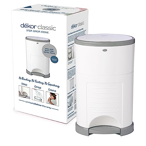 Dekor Classic Hands-Free Diaper Pail | White | Easiest to Use | Just Step â Drop â Done | Doesnât Absorb Odors | 20 Second Bag Change | Most Economical Refill System by Quidsi