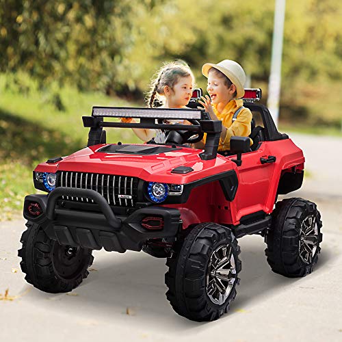 Aosom 12V Police Car Ride-on Truck with Remote Control & Siren, 2-Seater Battery-Operated Electric Car for Kids with Music, Electric Ride-on Toy with Horn, Red by Aosom LLC