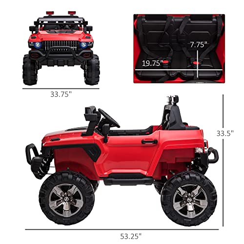 Aosom 12V Police Car Ride-on Truck with Remote Control & Siren, 2-Seater Battery-Operated Electric Car for Kids with Music, Electric Ride-on Toy with Horn, Red by Aosom LLC
