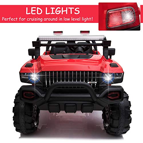 Aosom 12V Police Car Ride-on Truck with Remote Control & Siren, 2-Seater Battery-Operated Electric Car for Kids with Music, Electric Ride-on Toy with Horn, Red by Aosom LLC