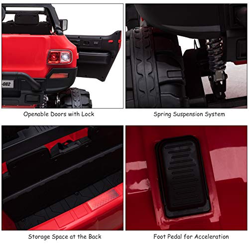 Aosom 12V Police Car Ride-on Truck with Remote Control & Siren, 2-Seater Battery-Operated Electric Car for Kids with Music, Electric Ride-on Toy with Horn, Red by Aosom LLC