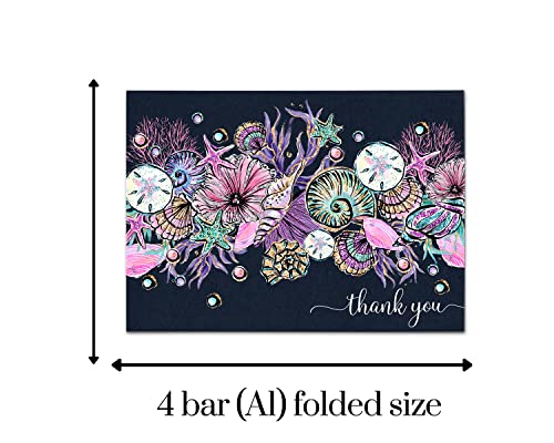 Enchanting Seashell Thank You Cards (20 Pack) Wedding â Bridal Shower â Mermaid Baby Shower - Graduation Party â Sea Flower Style - Everyday Folded Stationery Set with Purple Envelopes from Paper Clever Party